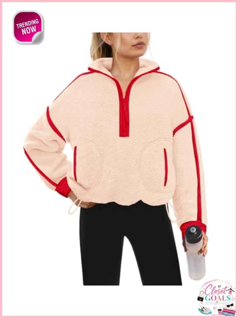 Sherpa Fleece Quarter Zip Pullover Jacket Oversized Loose Fit